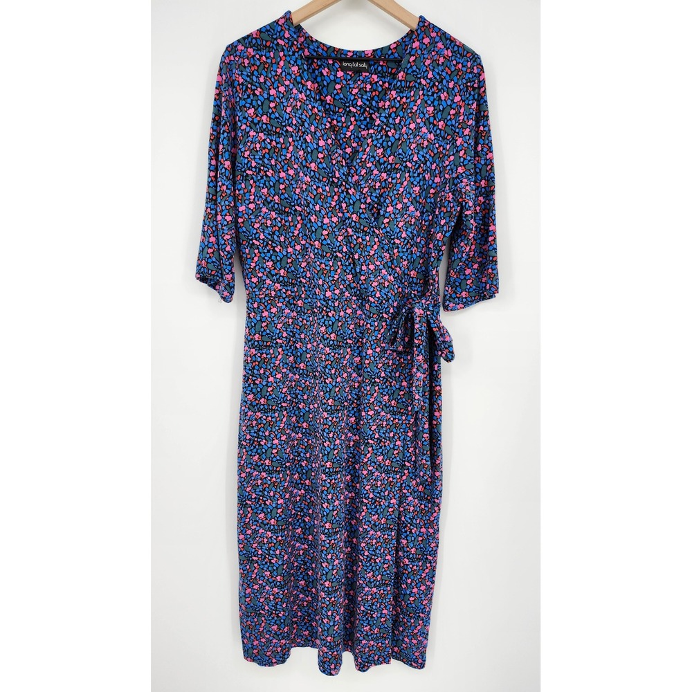 Long Tall Sally Womens Faux Wrap Midi Jersey Dress Size 20 Ditsy Floral Stretch